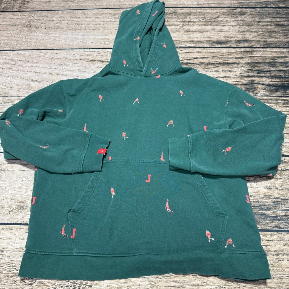 Jordan Hoodie Mens‎ XL Green All Over Embroidered Jumpman Pullover DC9707-333